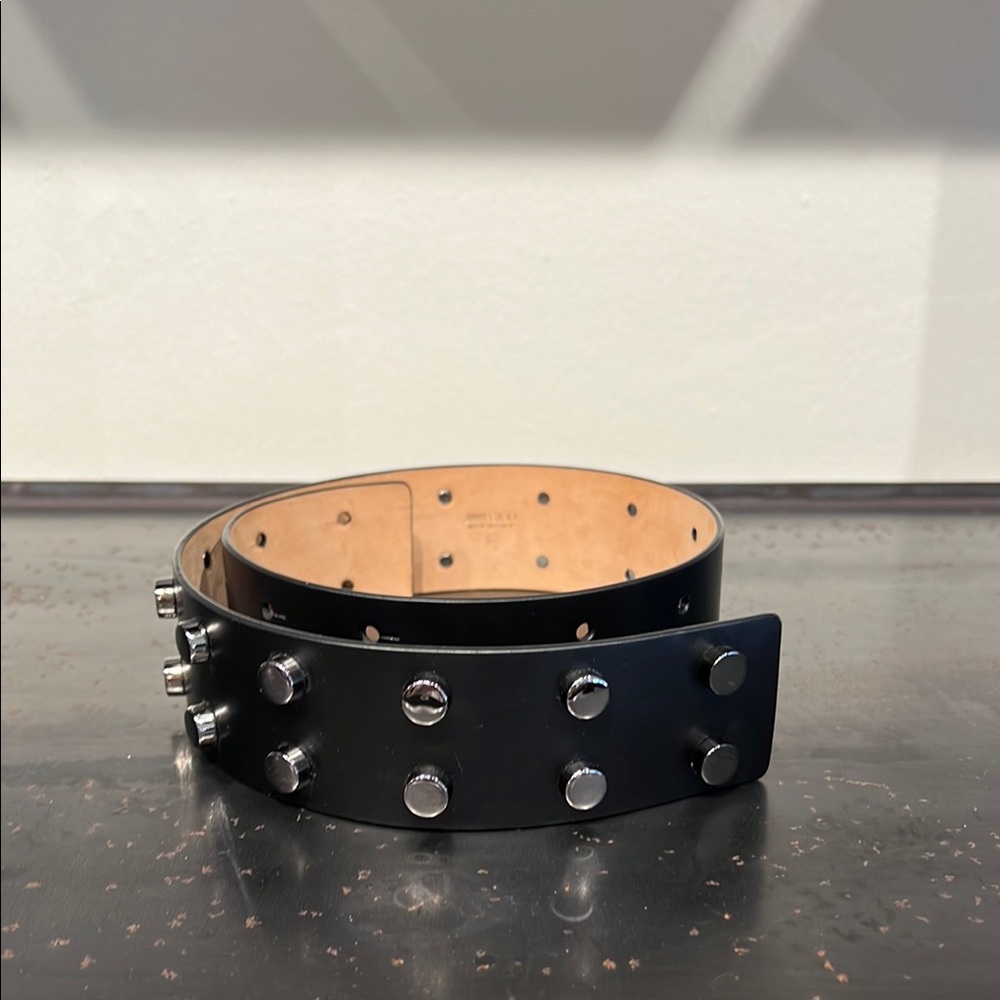 Jimmy Choo Black Leather Belt with Silver Studs Size S